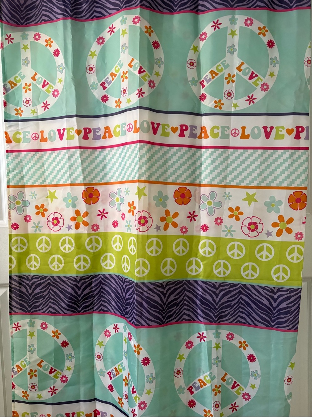 Peace and Love shower curtain.